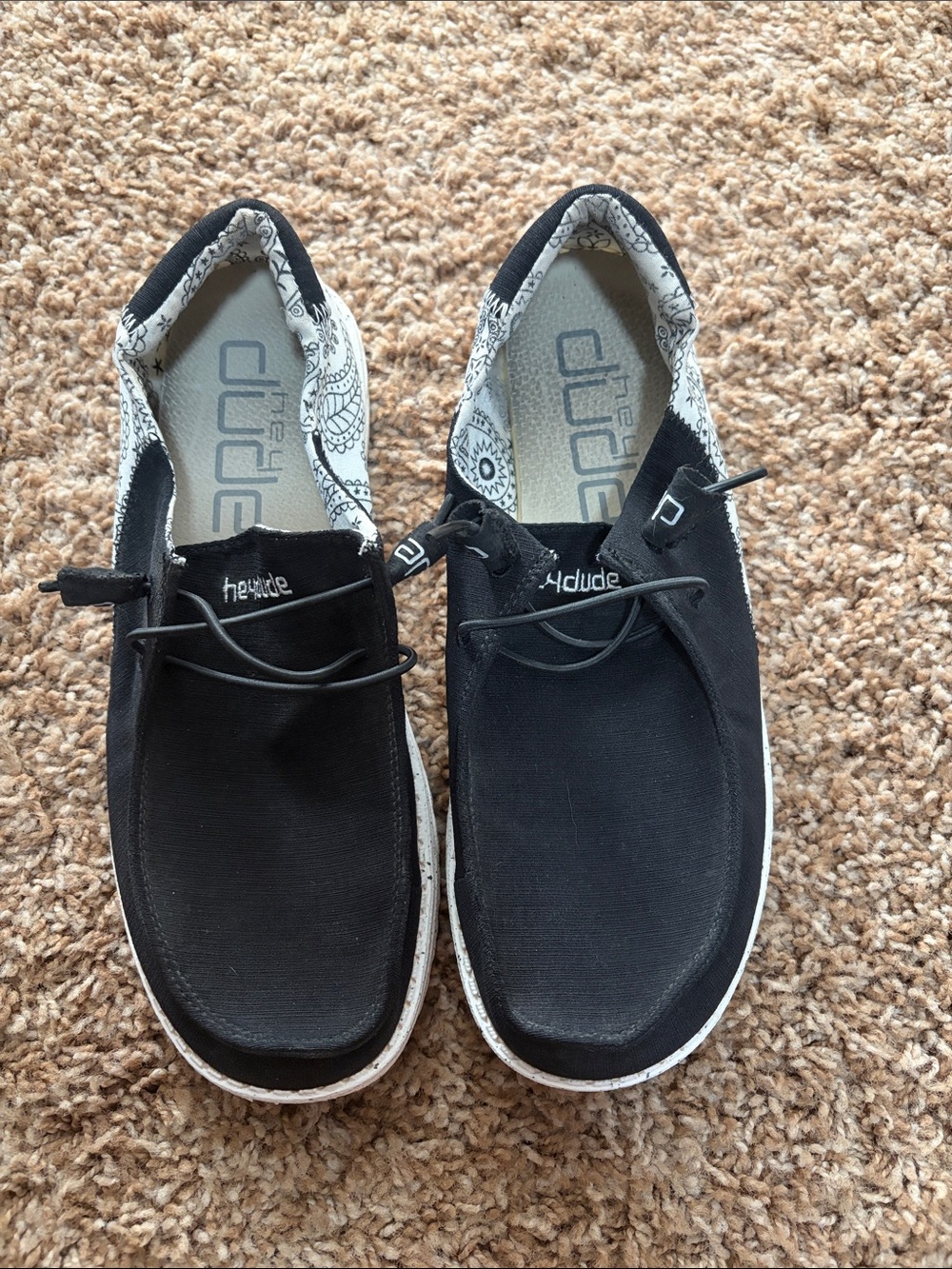 Hey Dude Black Canvas Slip-On Loafers with Patterned Liner